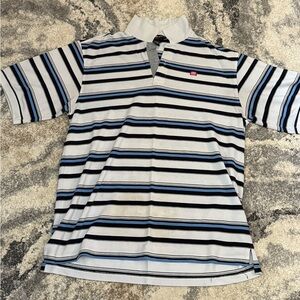 Blue and Black Striped Polo